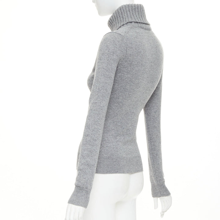 ALEXANDER MCQUEEN 2020 100% cashmere greypearl clear crystal brooch sweater  S