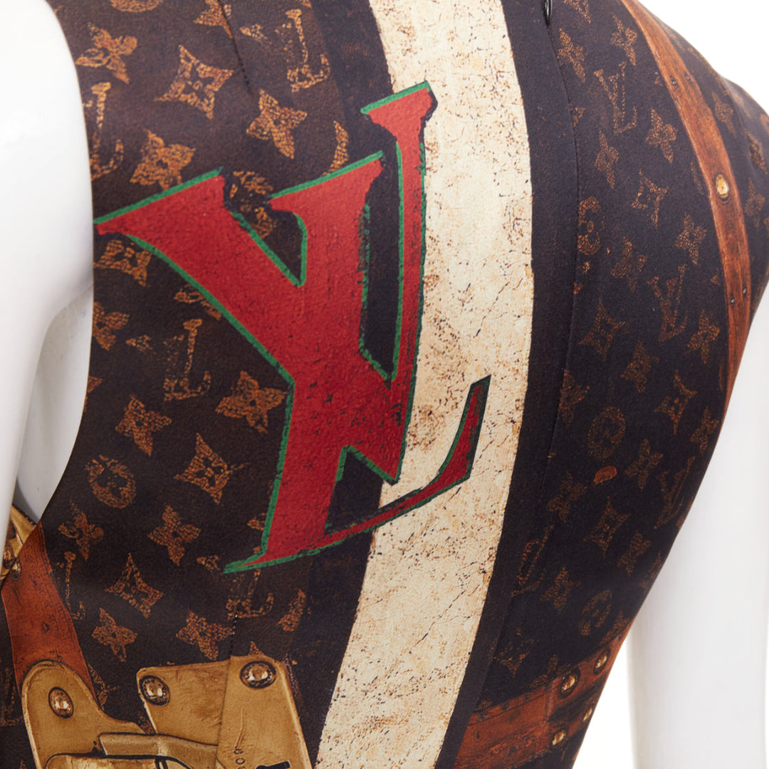 LOUIS VUITTON 2024 Runway Monogram LV Trunk Pleat sleeveless mini dress FR36 S