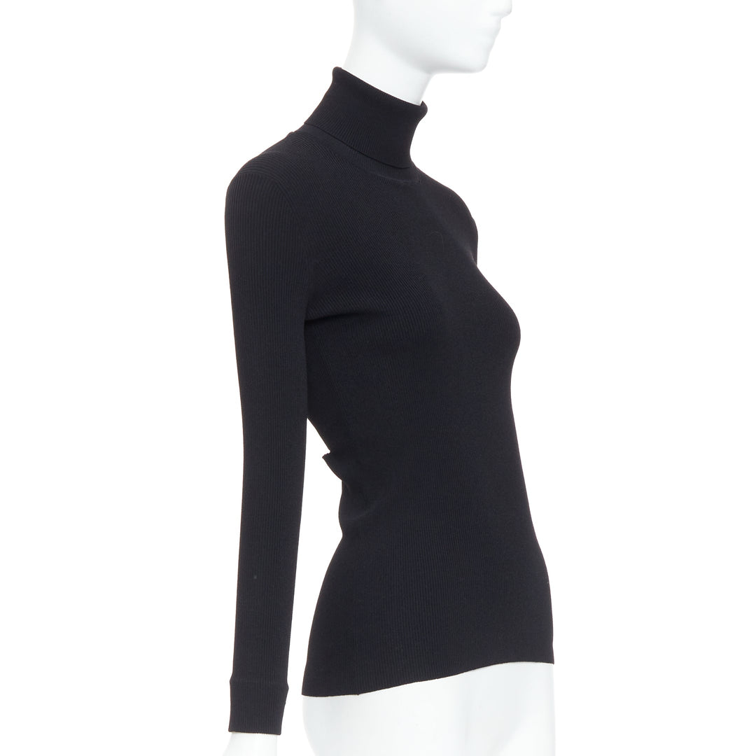 JIL SANDER black open back silver bar ruched turtleneck top FR36 S