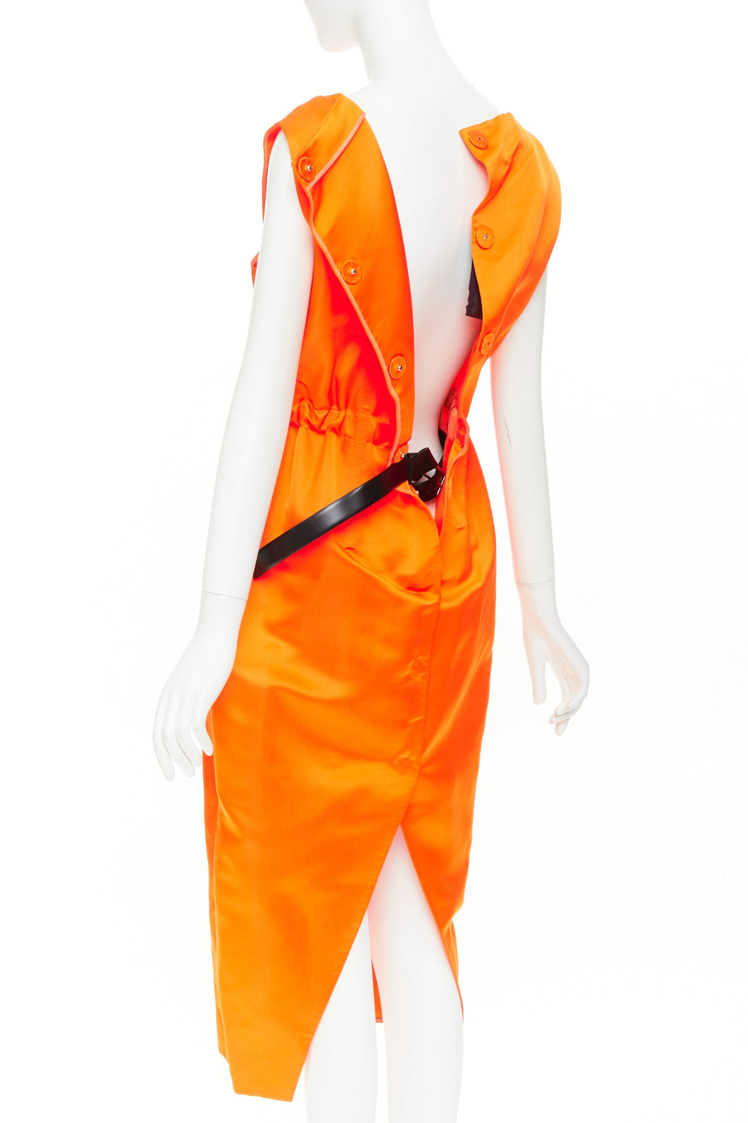 PRADA 2022 Runway orange satin triangle patch internal belt undone dress IT42