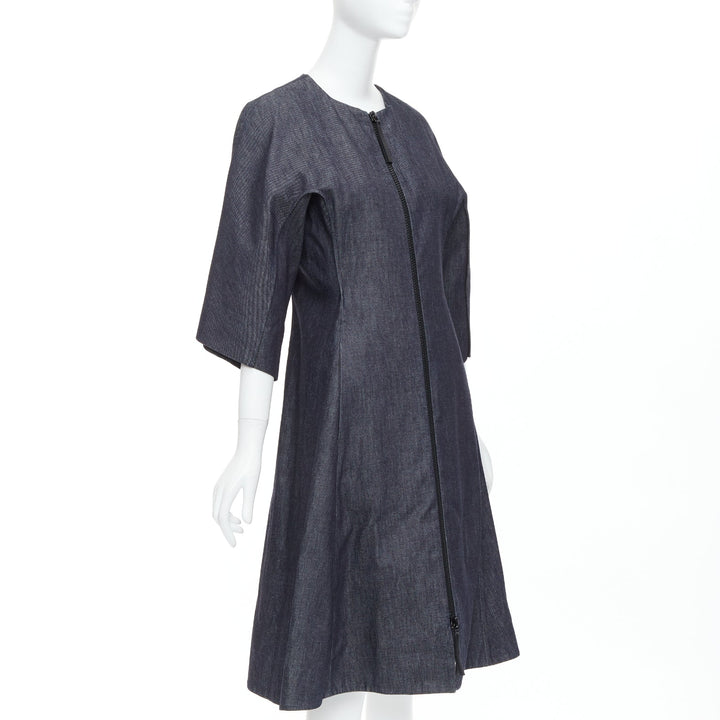 MARNI indigo blue denim zip front dolman sleeve midi dress IT40 S