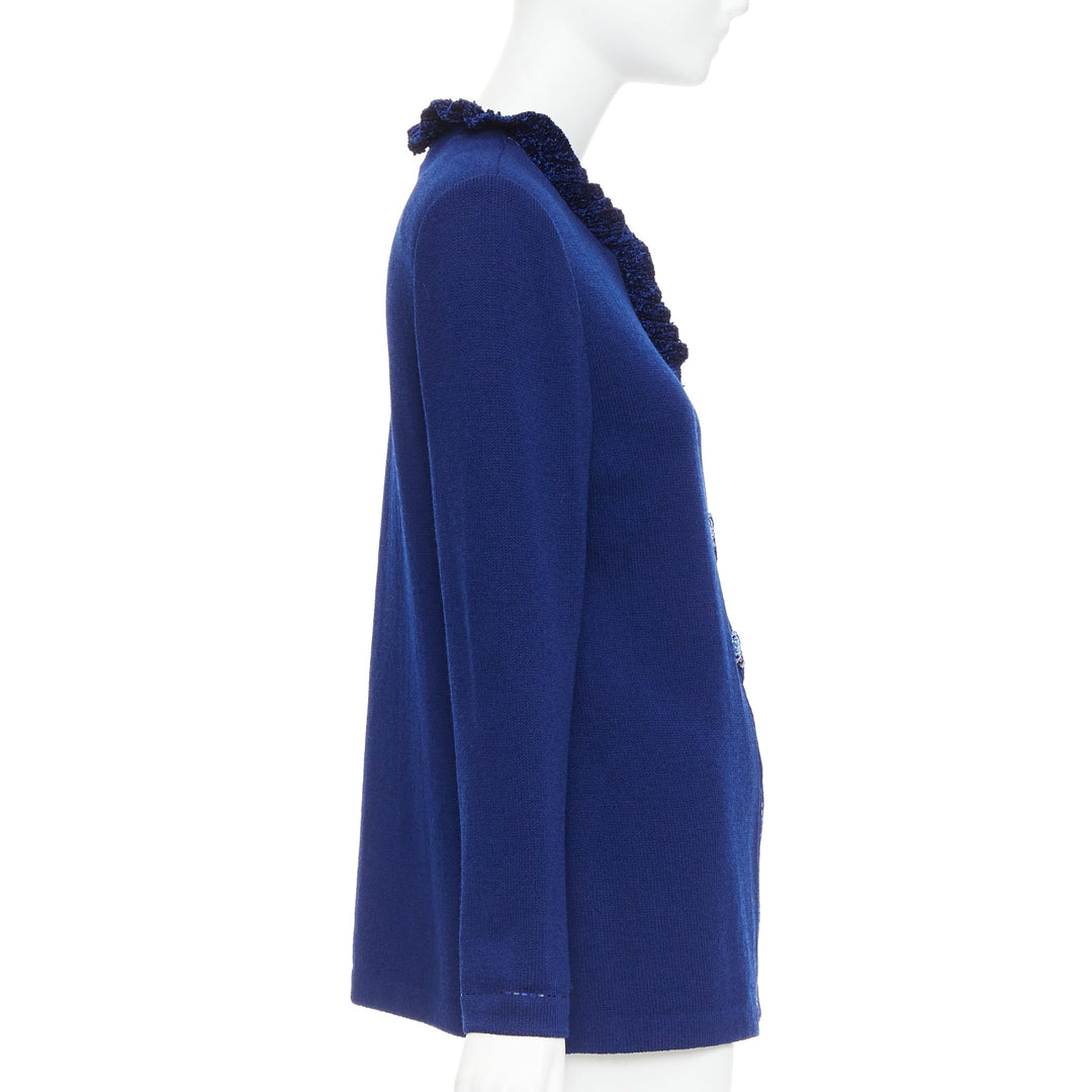 ST JOHN Evening Vintage royal blue crystal chinoiserie cardigan coat US10 XL