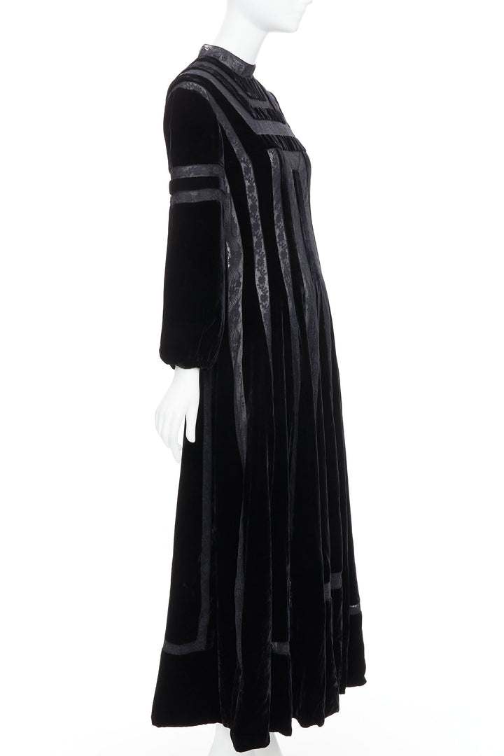 rare DIOR 2017 Runway black velvet sheer lace trim gown dress FR36 S