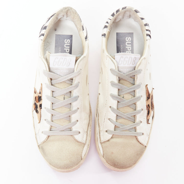 GOLDEN GOOSE Superstar leopard patch white distressed low sneakers EU36