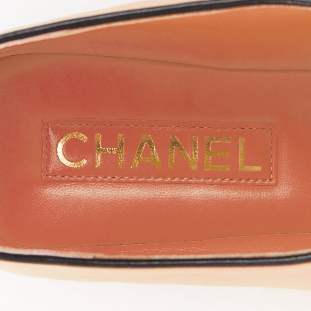 CHANEL 2024 beige lambskin leather ribbon bow CC logo mary jane flats EU40