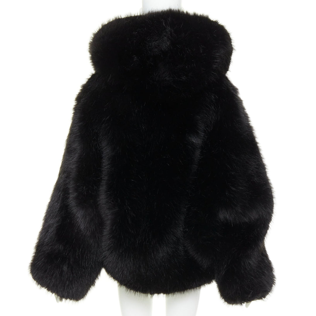 rare ALEXANDRE VAUTHIER COUTURE 2023 Runway black faux fur oversized cocoon coat