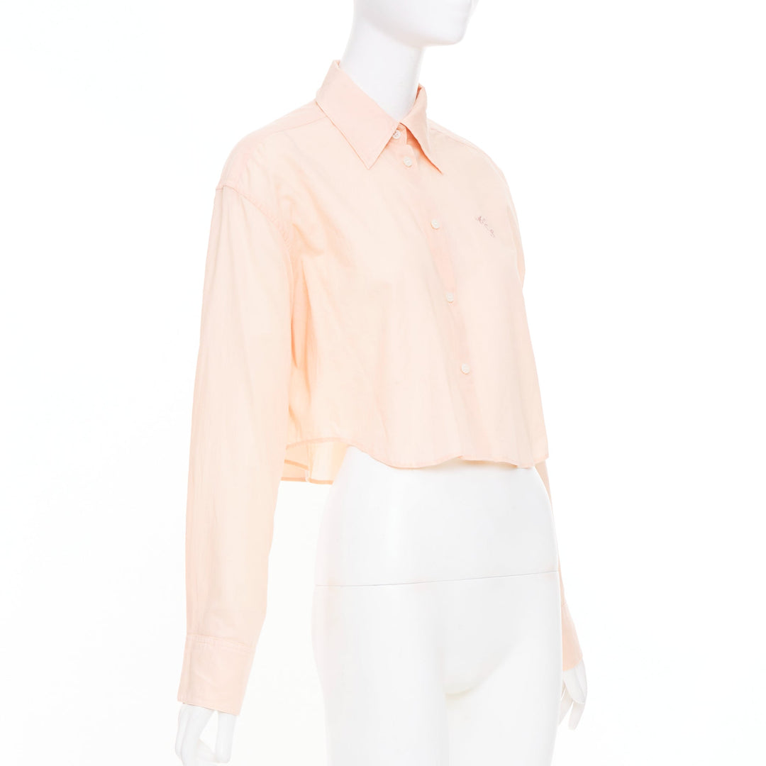 ACNE STUDIOS 2023 Shirt Logo Embroidery peach cotton cropped shirt FR34 XS