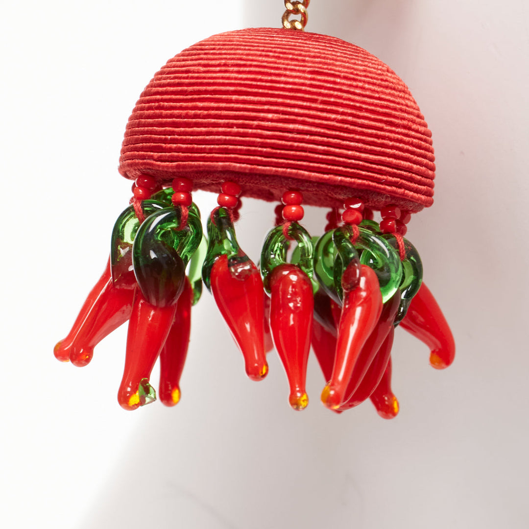REBECCA DE RAVENEL red resin chilli beaded jellyfish tassel clip on earrings