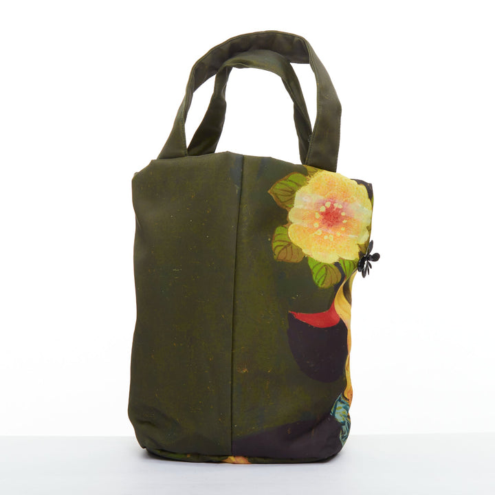 rare SIMONE ROCHA Ming Dynasty Maiden print embellished green nylon tote bag