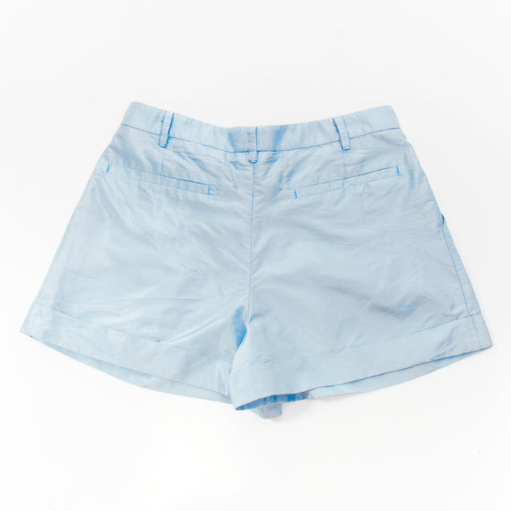 MIU MIU 2009  100% silk baby blue pleated front rolled leg wide shorts IT36 XXS