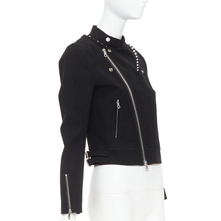 NOIR KEI NINOMIYA 2015 matte black beaded pearl biker jacket S