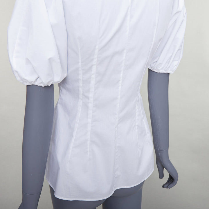 DOLCE GABBANA 2025 white cotton dolman puff sleeve cinched waist shirt IT38 XS