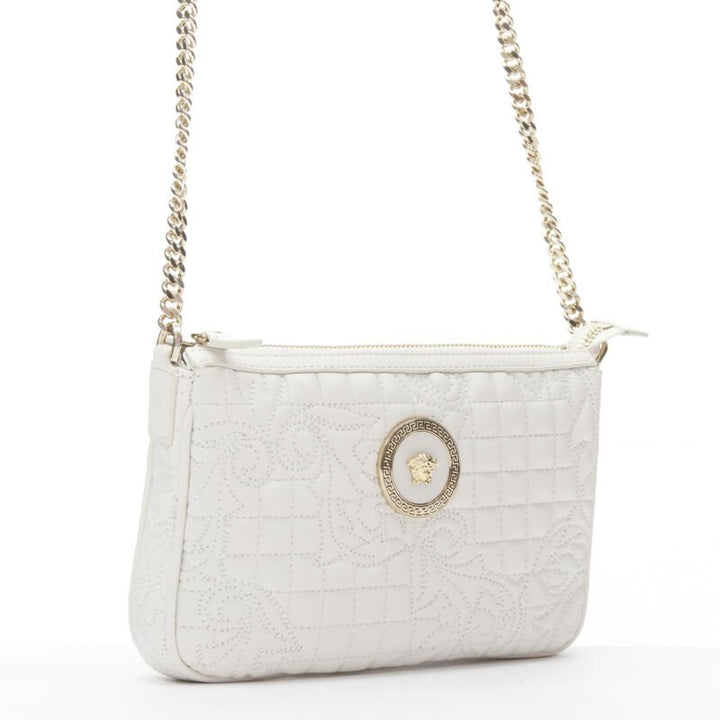 VERSACE Vanitas white baroque quilted gold Medusa metal chain crossbody bag