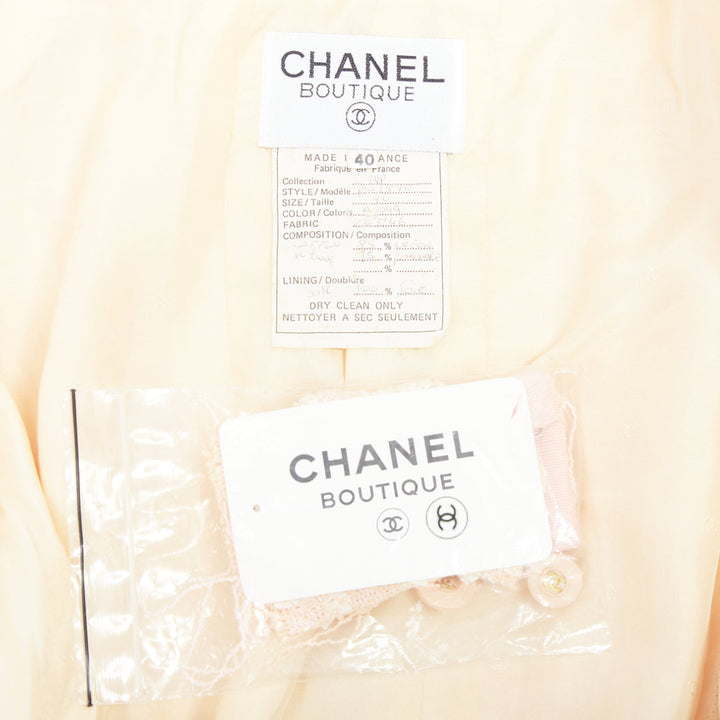 rare CHANEL 94P Vintage pink cotton tweed cropped jacket FR40 L