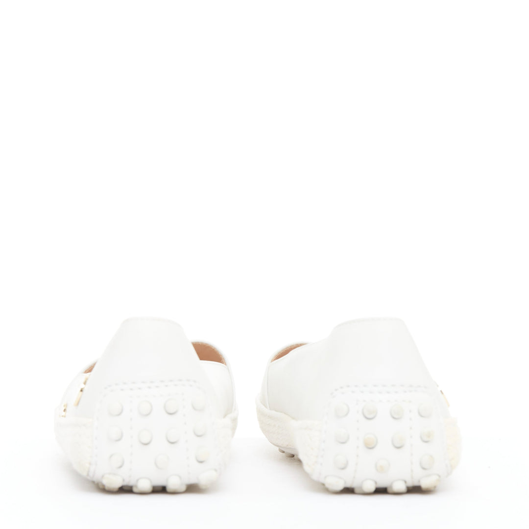 TOD'S white gold mirror polka dot leather espadrille loafers EU36