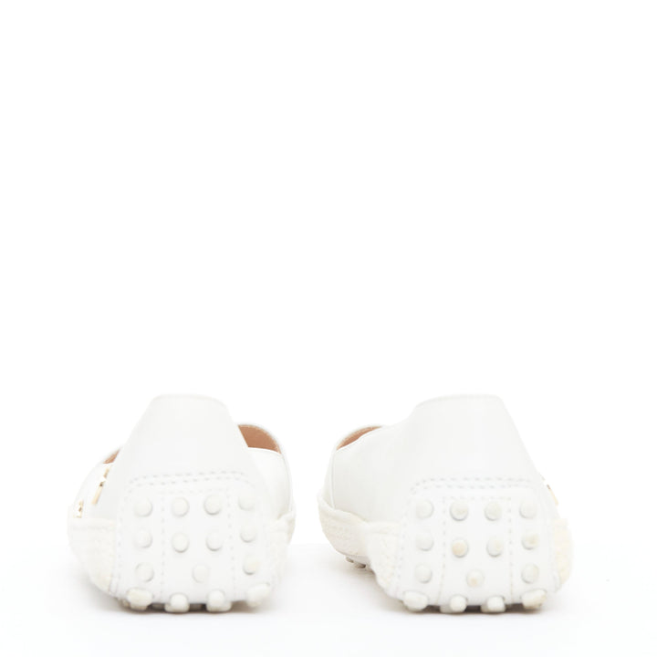 TOD'S white gold mirror polka dot leather espadrille loafers EU36