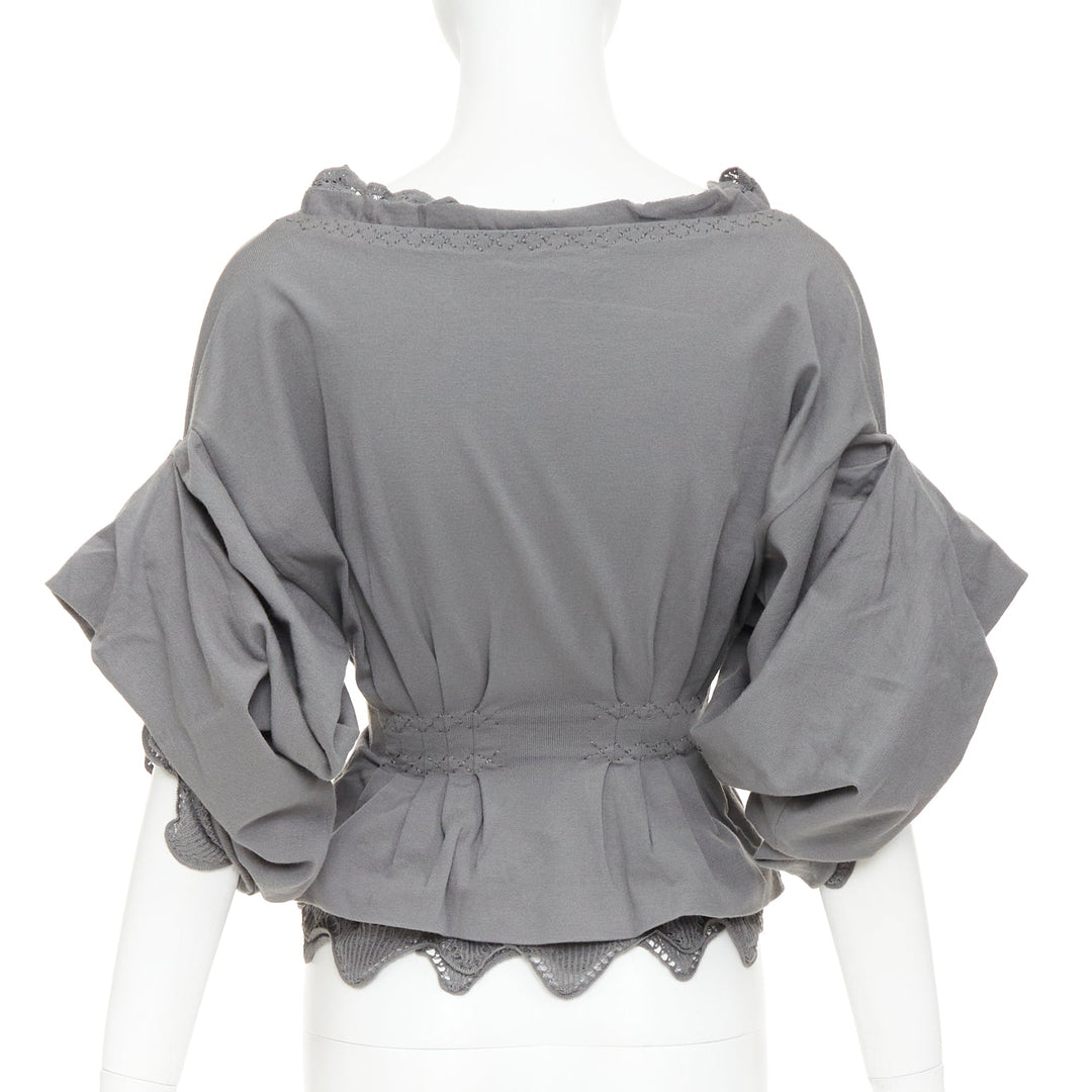 YVES SAINT LAURENT Stefano Pilati grey mesh ruffle ruched smocked peplum top M