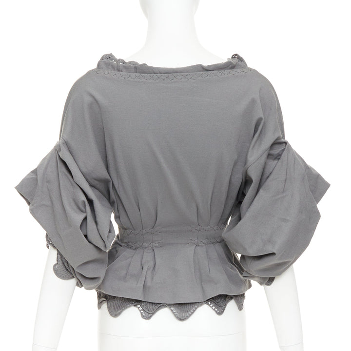 YVES SAINT LAURENT Stefano Pilati grey mesh ruffle ruched smocked peplum top M