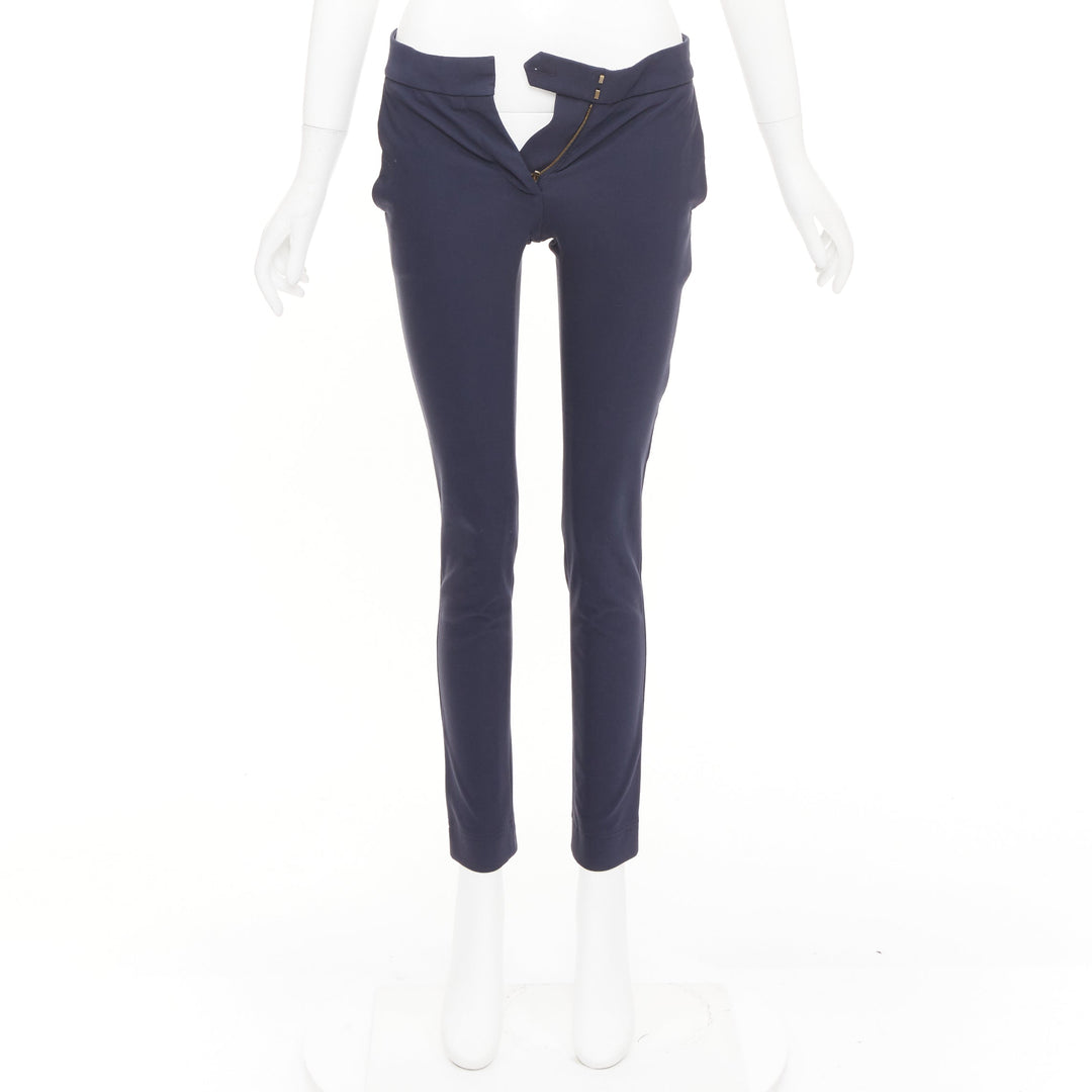 STELLA MCCARTNEY navy cotton blend zip fly tapered cigarette trousers IT 38 XS
