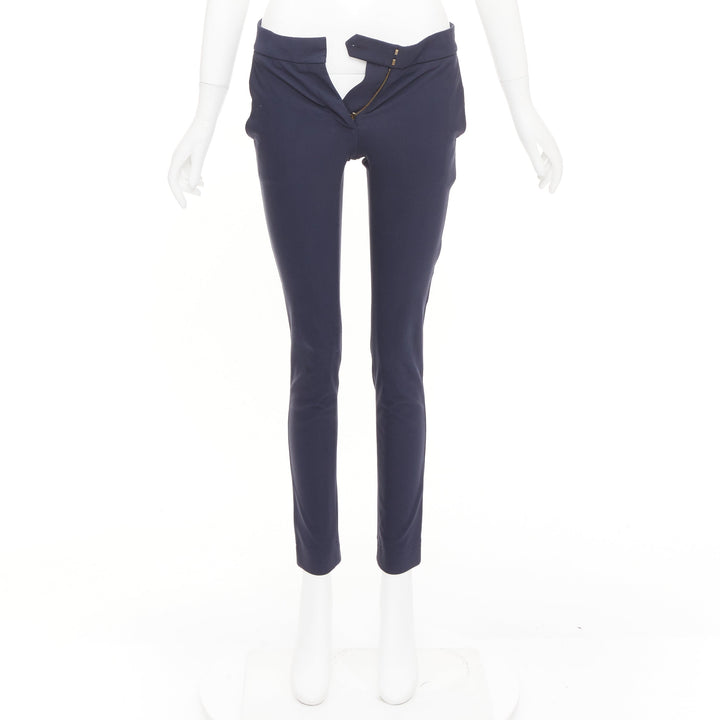 STELLA MCCARTNEY navy cotton blend zip fly tapered cigarette trousers IT 38 XS