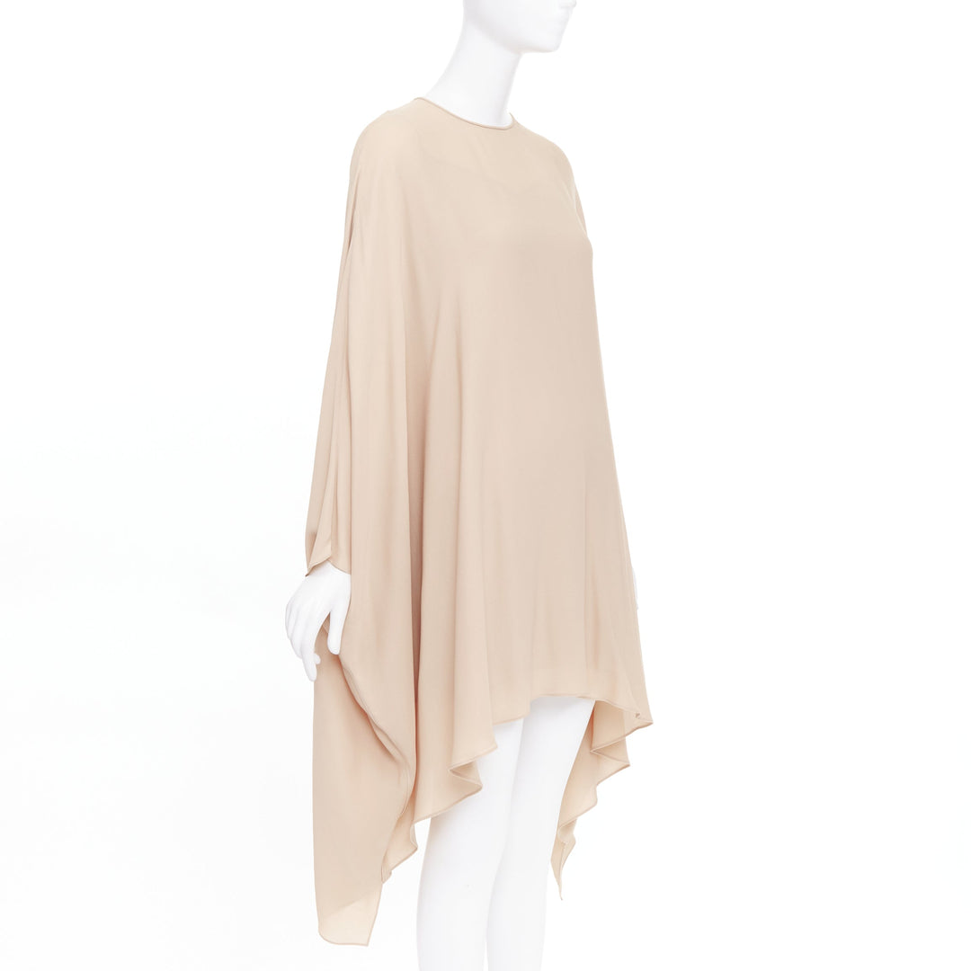 VALENTINO 100% silk nude cascade cape sleeves overlay keyhole mini dress IT38 XS