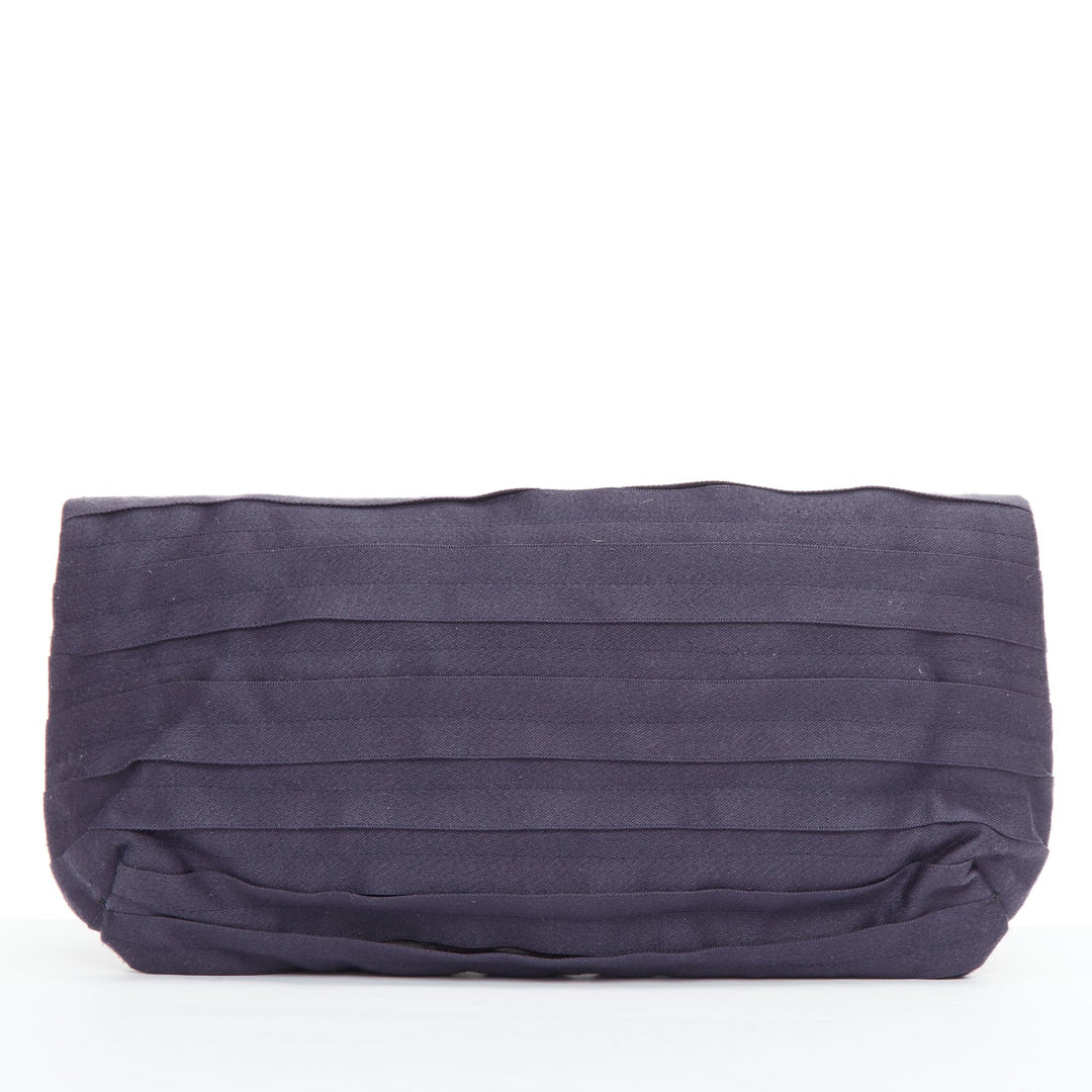 LANVIN purple satin pleated fabric silver buckle foldover clutch bag