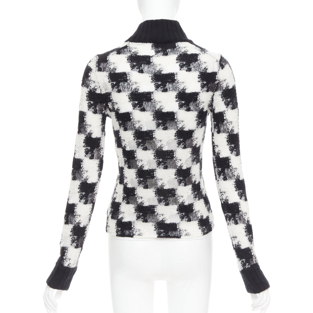 DIOR ChecknDior black white cashmere check sheer turtleneck sweater FR34 XS
