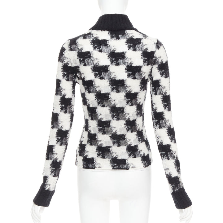 DIOR ChecknDior black white cashmere check sheer turtleneck sweater FR34 XS