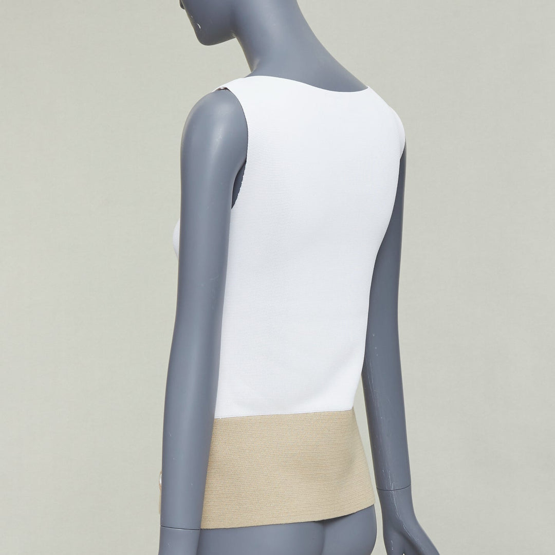 BALENCIAGA 2014 cream beige rayon linen blend bicolor bateau neck vest FR36 S