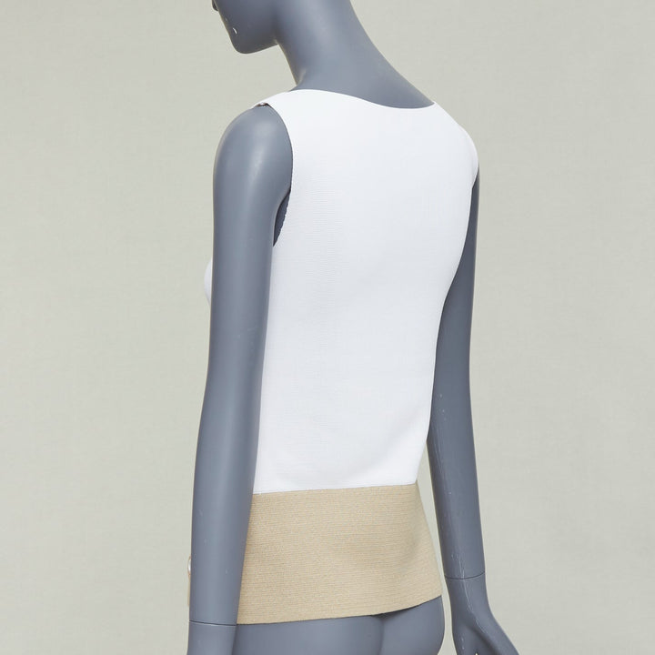BALENCIAGA 2014 cream beige rayon linen blend bicolor bateau neck vest FR36 S
