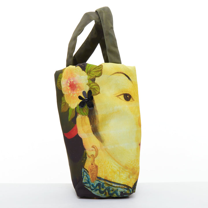 rare SIMONE ROCHA Ming Dynasty Maiden print embellished green nylon tote bag