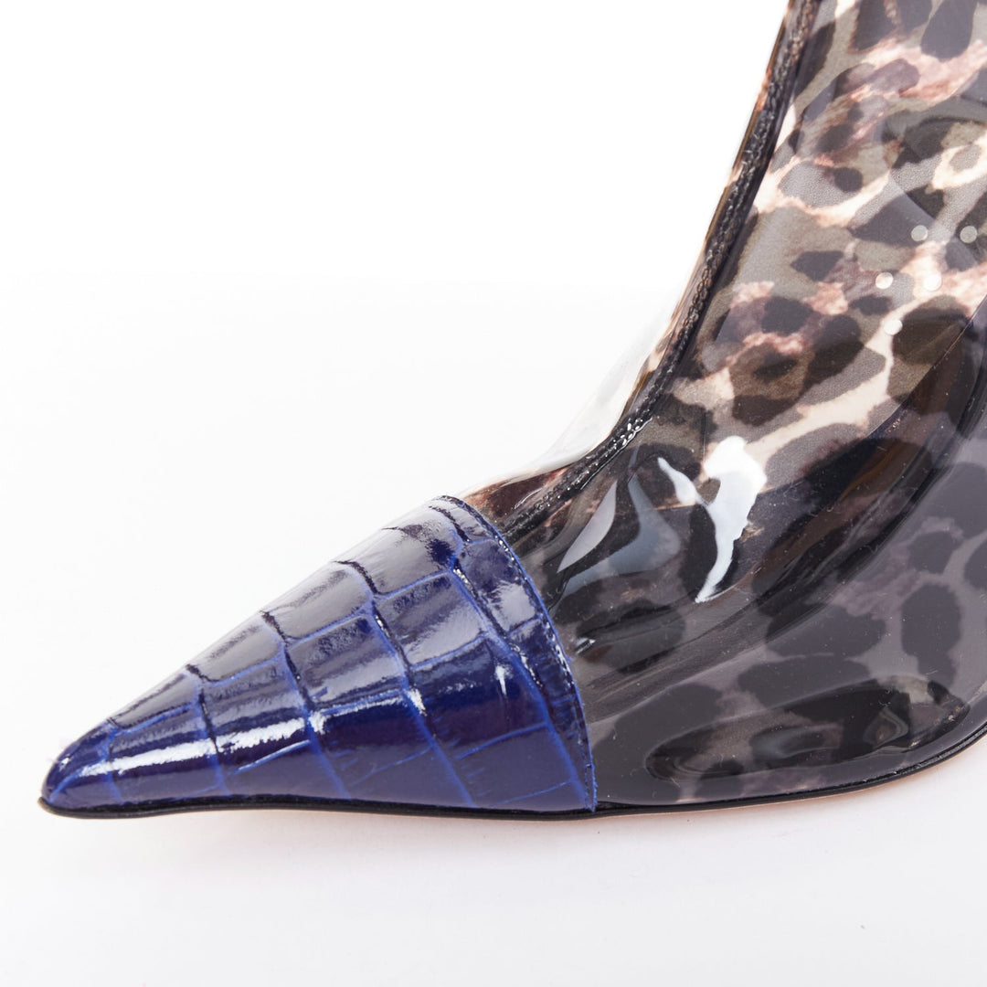 GIUSEPPE ZANOTTI Violaine Ankle blue embossed leopard PVC boots EU39