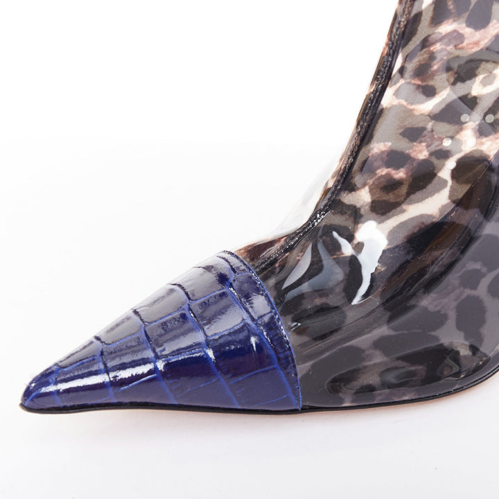 GIUSEPPE ZANOTTI Violaine Ankle blue embossed leopard PVC boots EU39