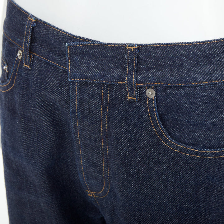 CHRISTIAN DIOR oblique cuffed indigo cotton raw boyfriend pants jeans FR36