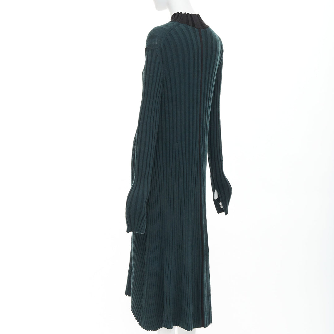OLD CELINE Phoebe Philo 2014 dark green wool mock neck ribbed knit dress S