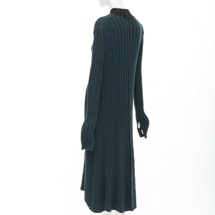 OLD CELINE Phoebe Philo 2014 dark green wool mock neck ribbed knit dress S