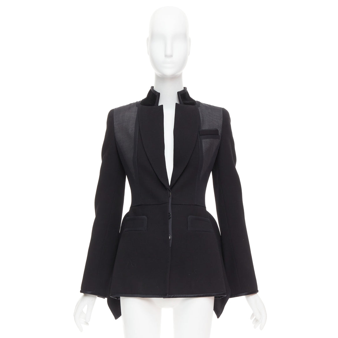 GIVENCHY 2012 Runway black structural sheer overlay peplum blazer