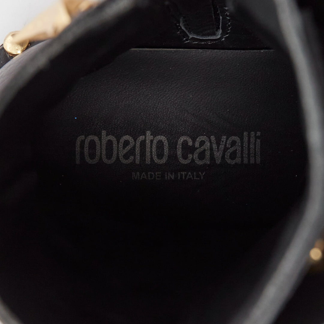 ROBERTO CAVALLI 2022 gold horn charm embellished black combat boots EU39