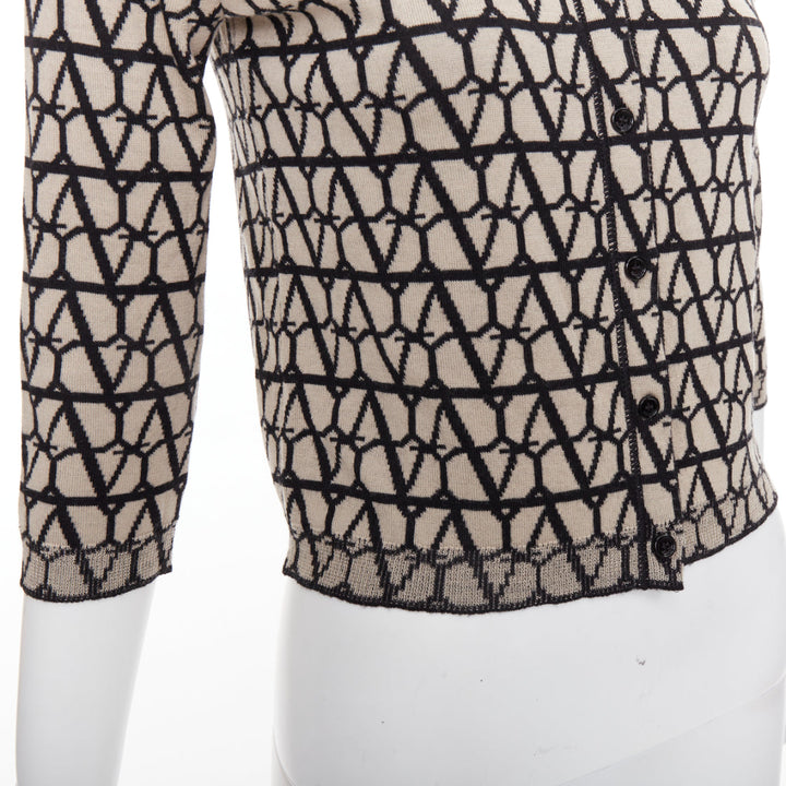 VALENTINO 2023 Toile Iconographe monogram beige black wool cropped cardigan S