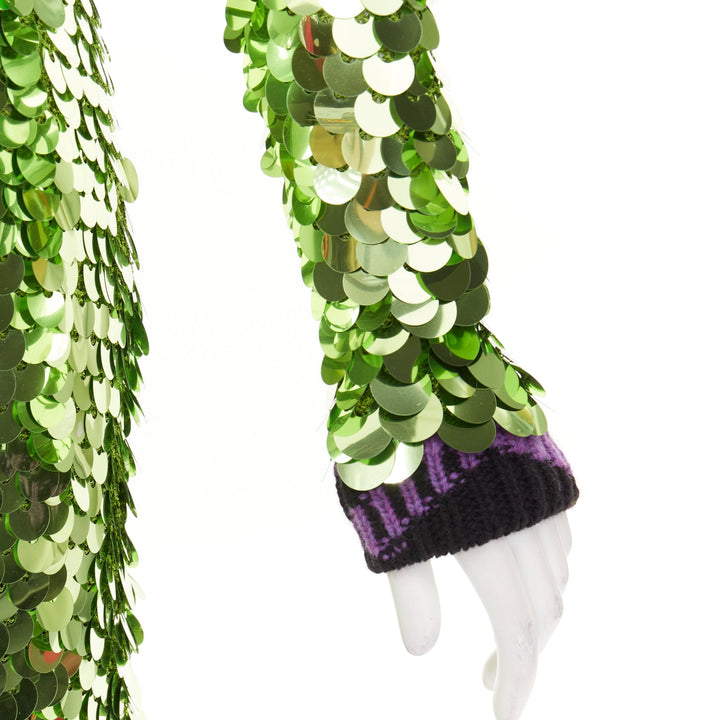 PRADA 2021 Runway green sequin paillettes purple jacquard trim dress IT38 XS