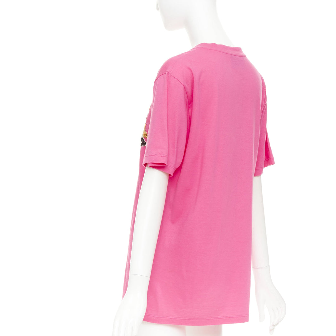 GUCCI 2017 pink cotton multicolor sequin UFO rainbow graphic t-shirt XS