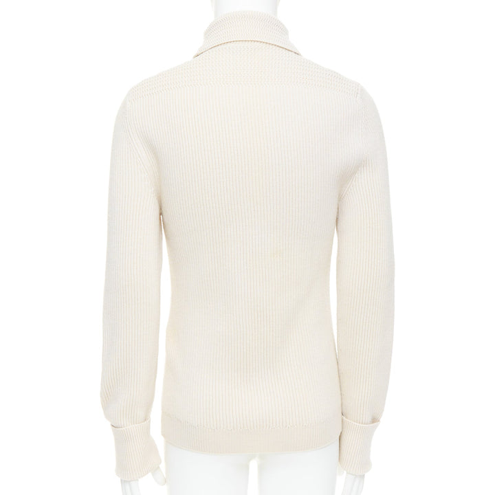 TOM FORD cream 100% wool ribbed shawl collar buttoned cardigan IT46 S