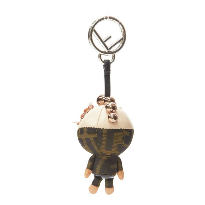 FENDI Space Monkey Zucca FF monogram floral rose gold stud keyring bag charm