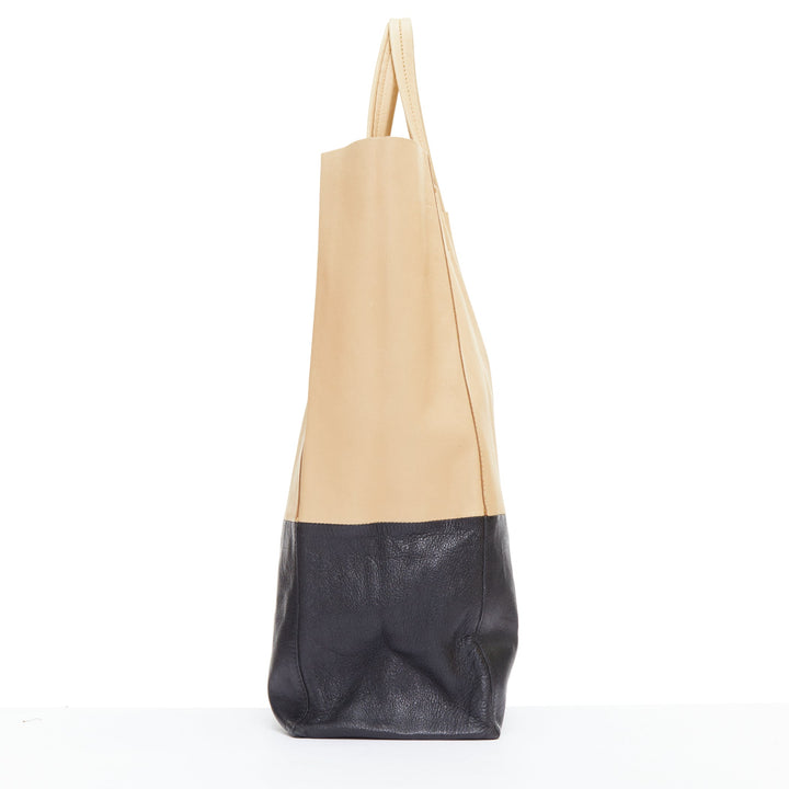 CELINE Cabas Vertical nude black leather bicolor soft tote bag