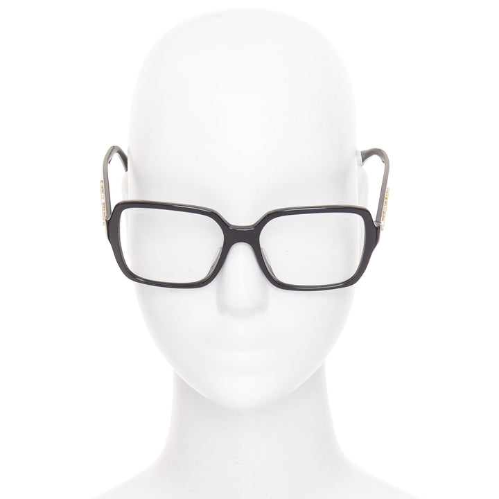 CHANEL 5408-A black acetate gold logo sides oversized square optical glasses