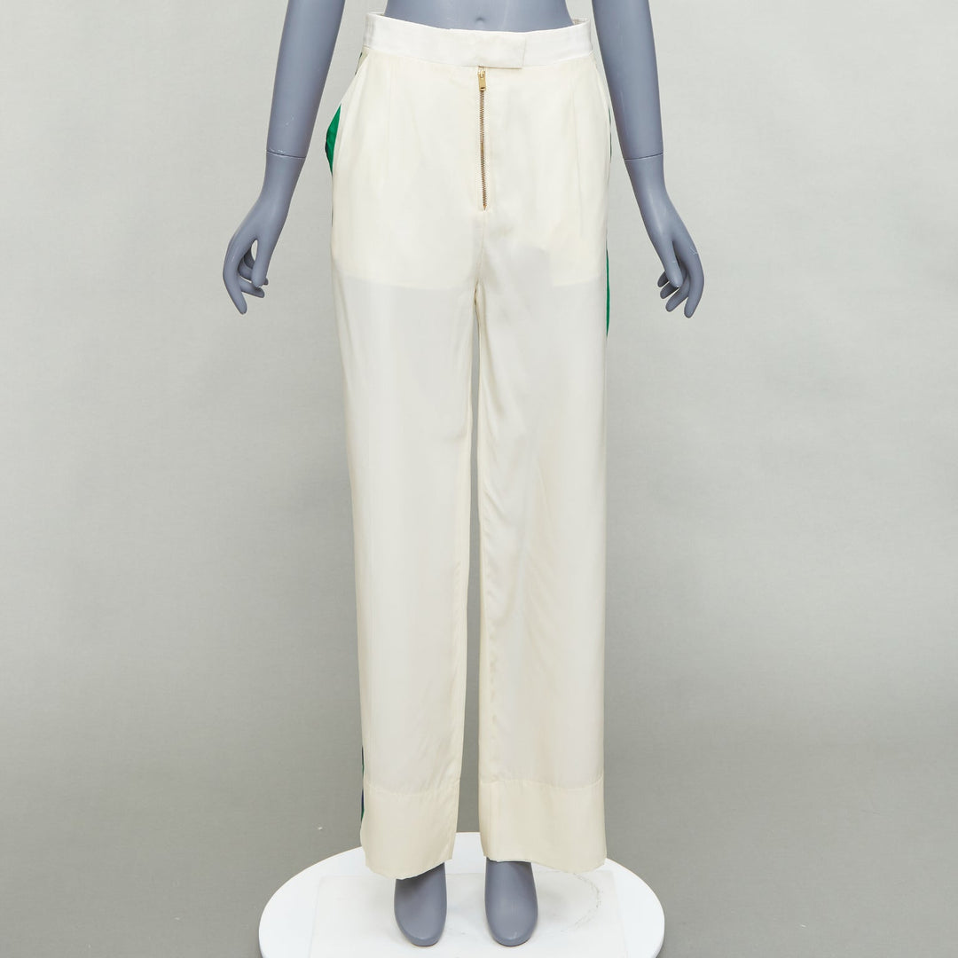 OLD CELINE Phoebe rainbow side trim silk high waist wide leg pants FR34 XS