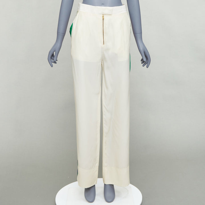 OLD CELINE Phoebe rainbow side trim silk high waist wide leg pants FR34 XS