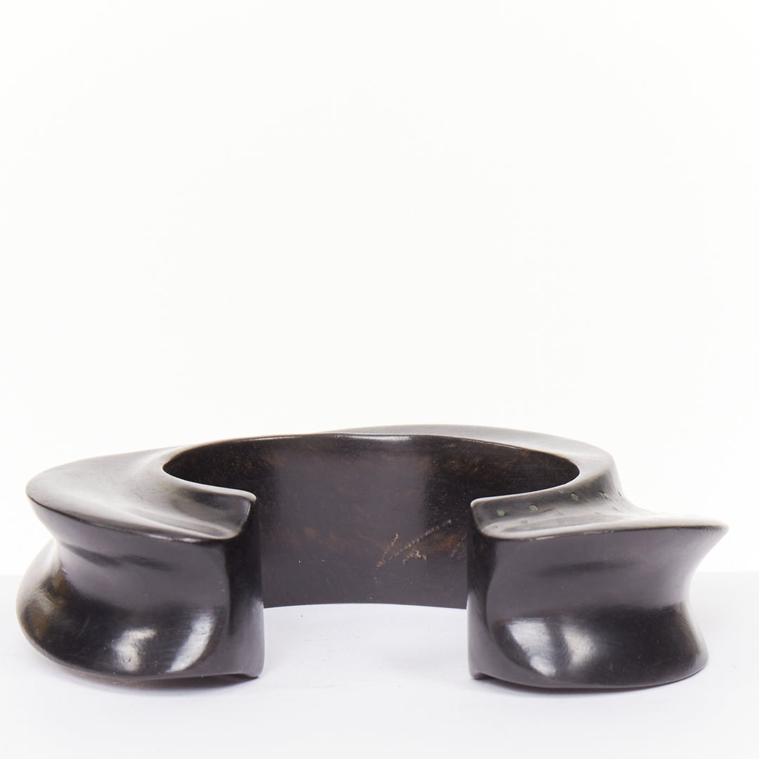 rare PATRICIA VON MUSULIN  Vintage 1990s Modernism ebony wood gold dot bangle