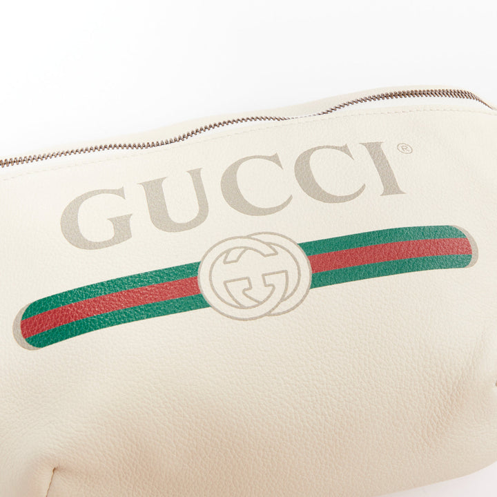 GUCCI Alessandro Michele off white vintage logo print leather crossbody belt bag