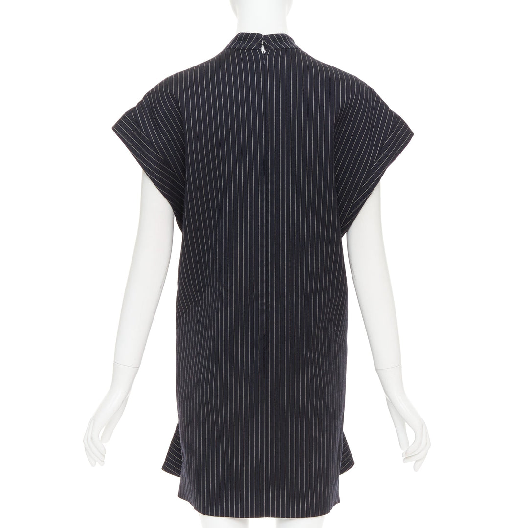 STELLA MCCARTNEY 2013 grey wool blend pinstripe structural pleated dress IT40 S